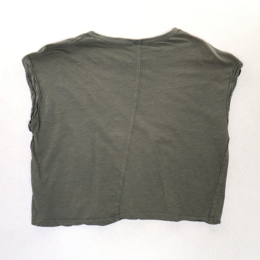 We The Free T-Shirt Women S Boxy Slub Knit Cap Sleeve Tee Olive Green Cotton - Picture 7 of 10